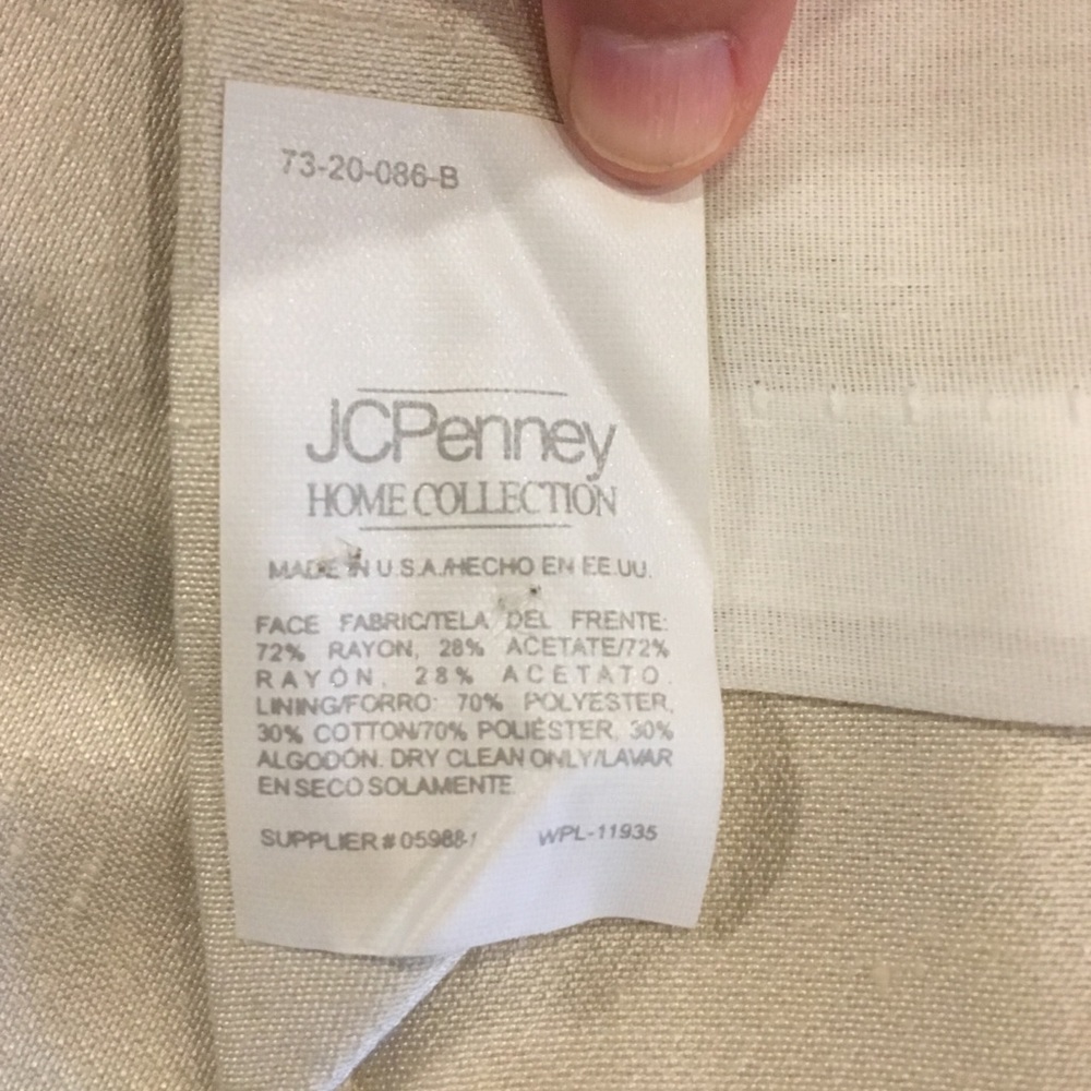 JCPenney 82” tab Ecrue lined curtains and valence